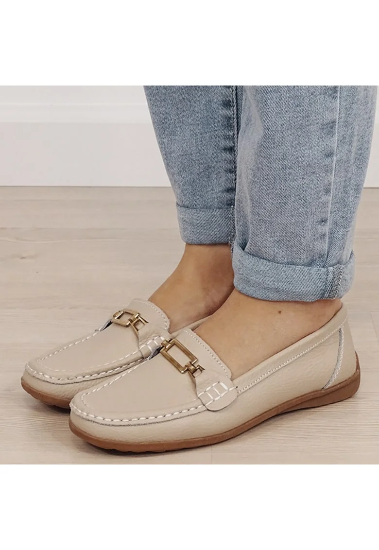 Mocasini bej de tip loafers din piele naturala B-0511 01 12031, Bej