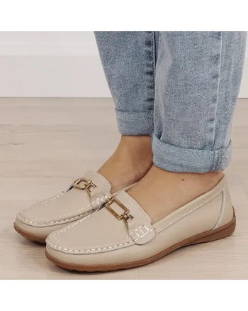 Mocasini bej de tip loafers din piele naturala B-0511 01 12031, Bej