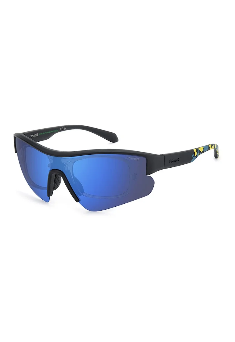 Ochelari de soare wrap cu lentile polarizate, Negru/Galben/Albastru petrol