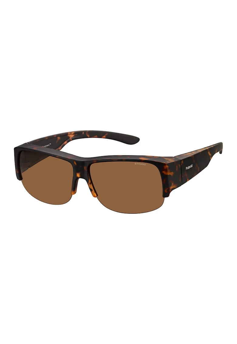 Ochelari de soare unisex dreptunghiulari polarizati, Negru/Maro