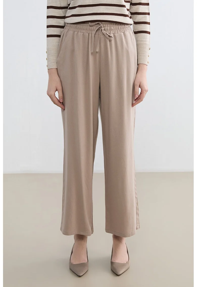 Pantaloni din amestec de in cu croiala ampla si buzunare, Maro camel
