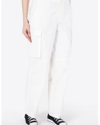 Pantaloni cargo cu talie medie, Alb
