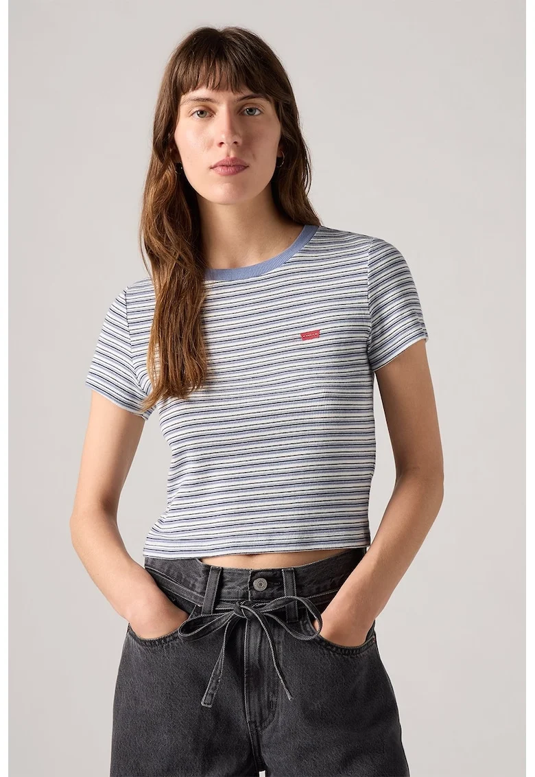 Tricou slim fit Essential, Albastru prafuit/Alb murdar