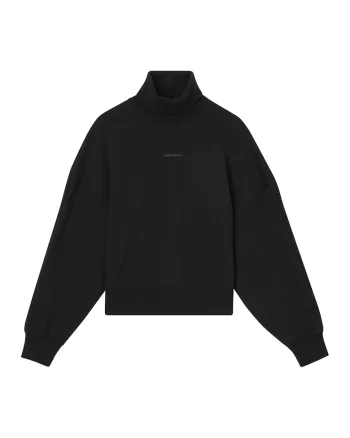 Bluza sport supradimensionata din bumbac organic cu guler inalt, Negru