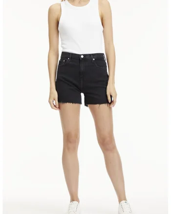 Pantaloni scurti de denim cu terminatii franjurate, Negru