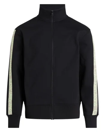 Bluza sport cu fermoar si banda logo, Negru