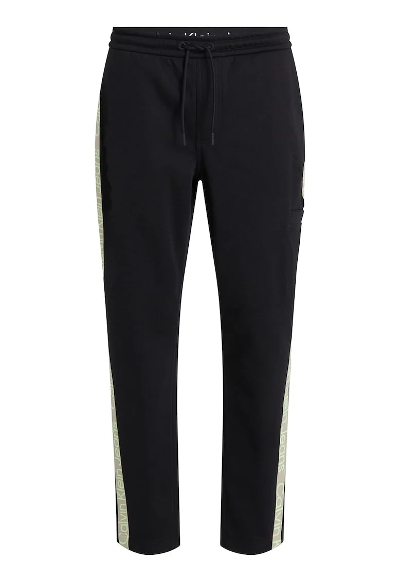 Pantaloni sport relaxed fit cu benzi laterale cu logo, Negru