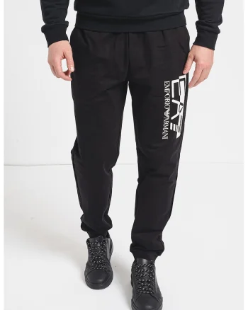 Pantaloni de trening din bumbac cu imprimeu logo, Alb/Negru