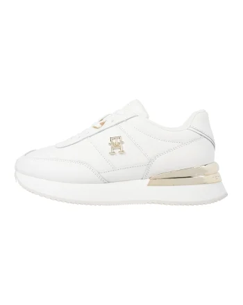 Pantofi sport low-cut din piele cu detaliu logo, Alb/Auriu