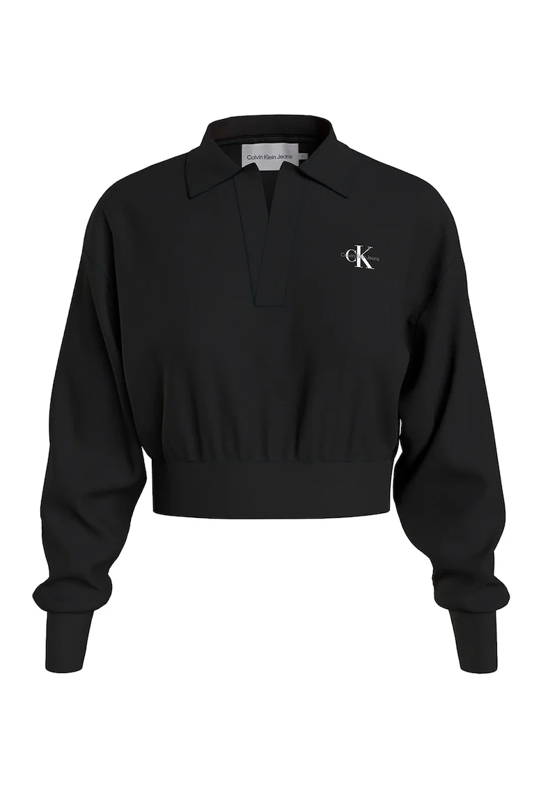 Bluza sport crop cuu maneci cazute, Negru