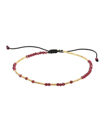 Bratara ajustabila din aur filat de 14K/20 cu pietre de garnet, Rosu/Auriu