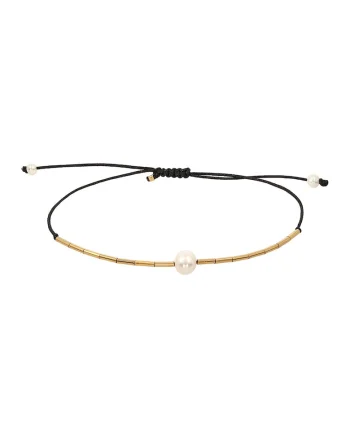 Bratara ajustabila din aur filat de 14K/20 cu perle de cultura, Alb/Auriu
