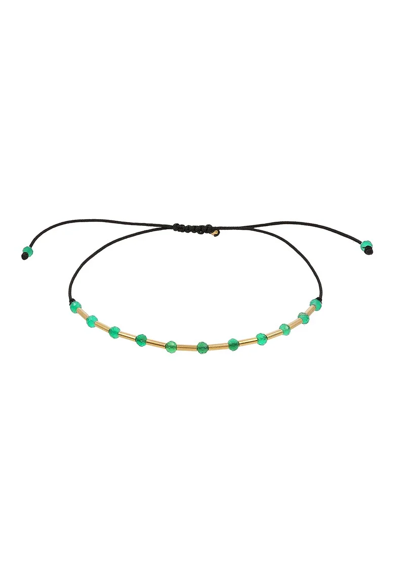 Bratara ajustabila din aur filat de 14K/20 cu pietre onix, Verde/Auriu