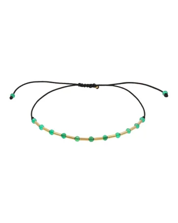Bratara ajustabila din aur filat de 14K/20 cu pietre onix, Verde/Auriu