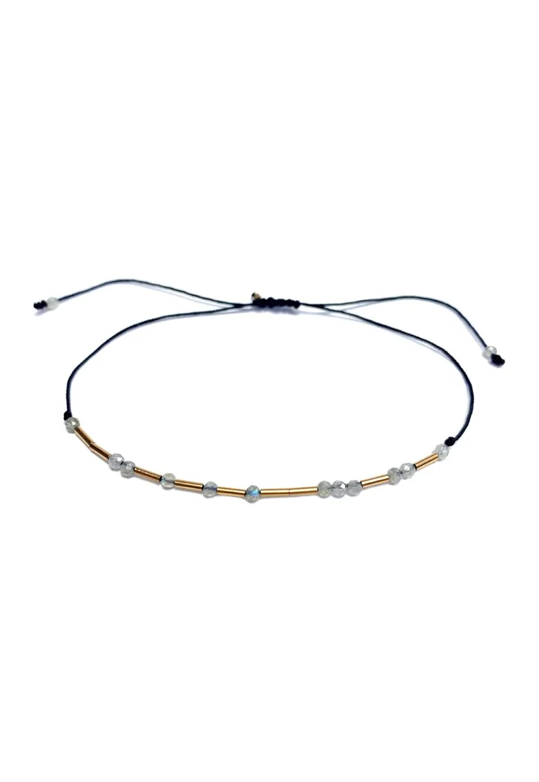 Bratara din aur filat de 14K/20 cu snur de ajustare, Auriu/Negru/Gri deschis