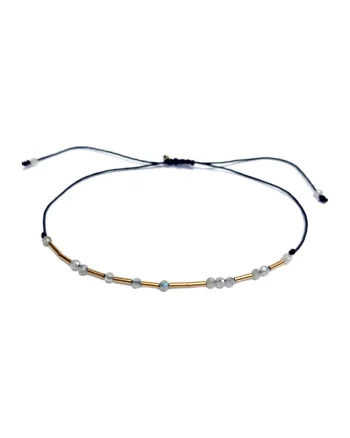 Bratara din aur filat de 14K/20 cu snur de ajustare, Auriu/Negru/Gri deschis