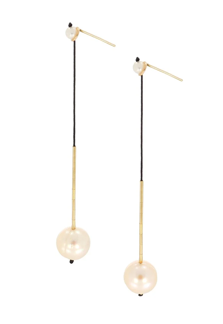 Cercei drop din aur filat de 14K/20 cu perle, Alb/Auriu