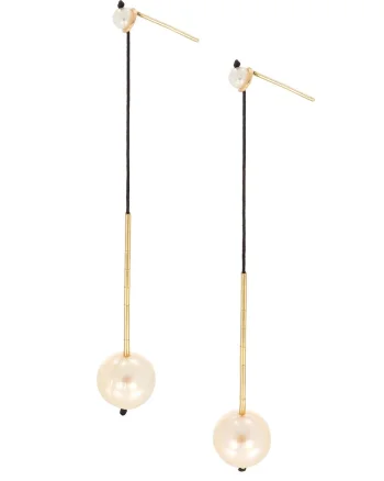 Cercei drop din aur filat de 14K/20 cu perle, Alb/Auriu