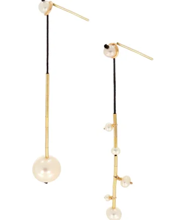 Cercei drop din aur filat de 14K/20, Alb/Auriu/Negru