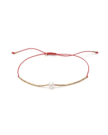 Bratara ajustabila din aur filat de 14K/20 cu perla, Rosu/Alb/Auriu