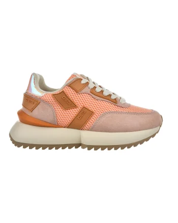 Pantofi sport cu talpa wedge si garnituri din piele intoarsa si plasa, Portocaliu