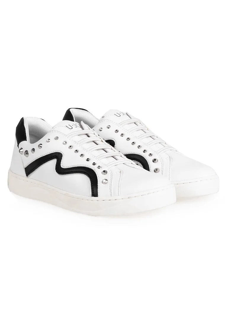 Pantofi sport din piele ecologica, decorati cu tinte, Alb