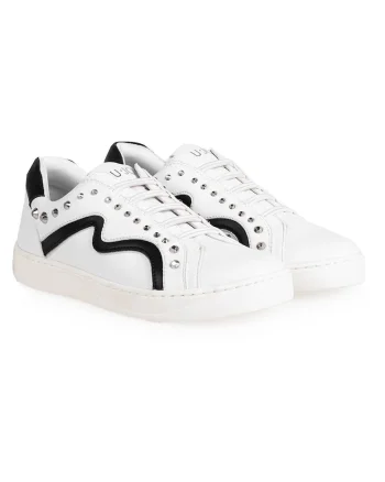 Pantofi sport din piele ecologica, decorati cu tinte, Alb