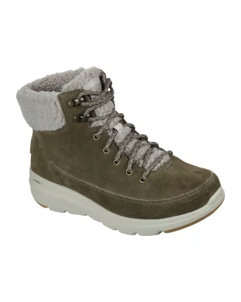 Ghete de piele intoarsa cu garnitura de blana shearling sintetica Glacial Ultra, Verde sparanghel