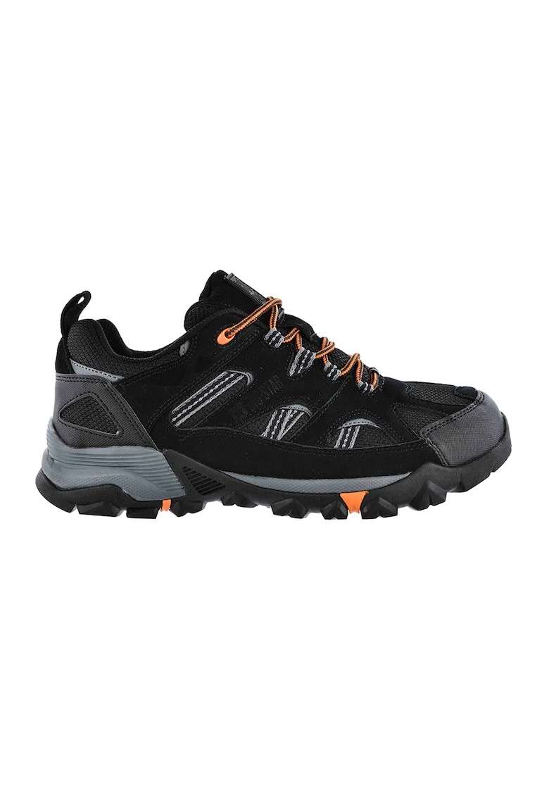 Pantofi sport cu insertii din piele intoarsa si piele ecologica, Negru/Gri