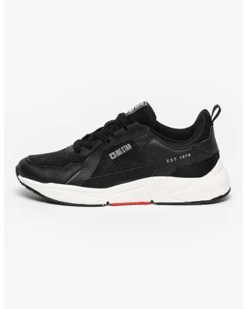 Pantofi sport de piele ecologica si material textil, Negru