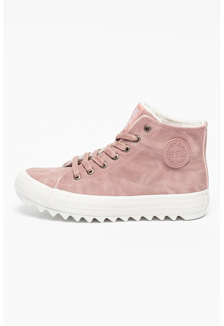 Pantofi sport mid-high de piele ecologica, Roz prafuit