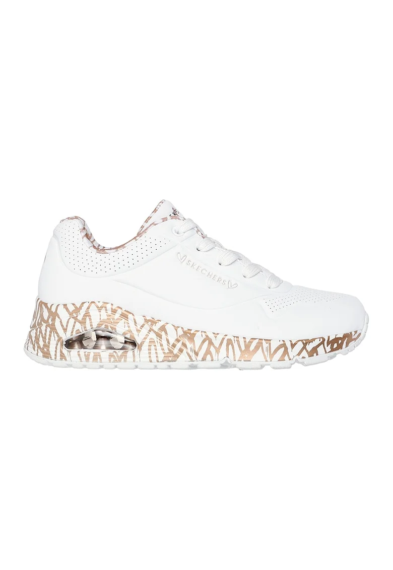 Pantofi sport din piele ecologica Uno Loving Love, Alb/Auriu rose
