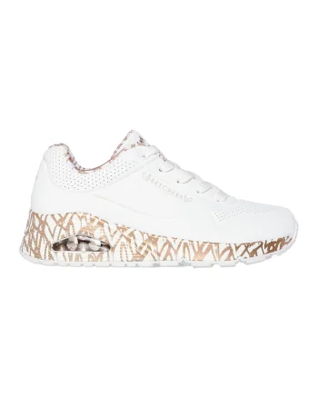 Pantofi sport din piele ecologica Uno Loving Love, Alb/Auriu rose