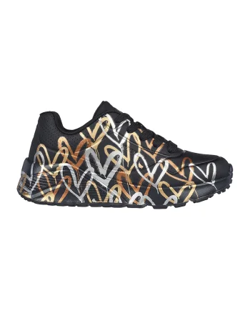 Pantofi sport de piele ecologica cu imprimeu cu inimi Street, Auriu/Negru/Argintiu