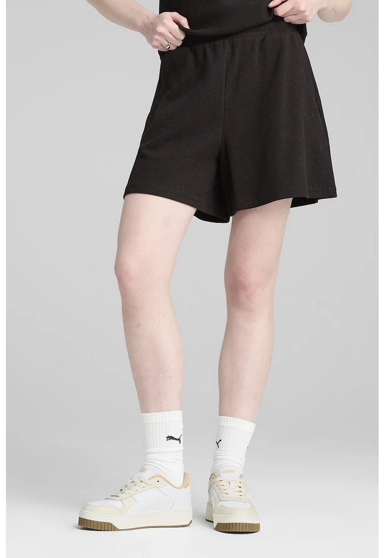 Pantaloni scurti tricotati fin cu buzunare laterale, Negru