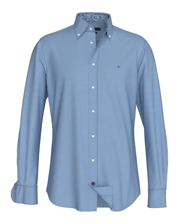 Camasa slim fit din amestec de in, Albastru prafuit