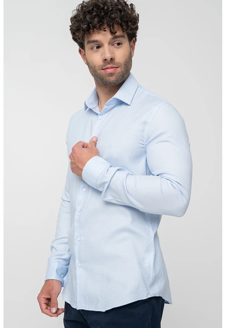 Camasa slim fit cu maneci lungi, Alb/Albastru deschis