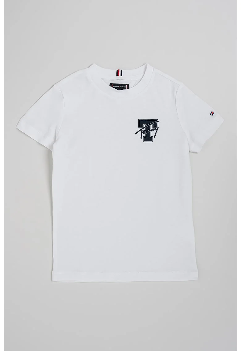 Tricou de bumbac cu logo pe piept, Albastru inchis/Alb optic