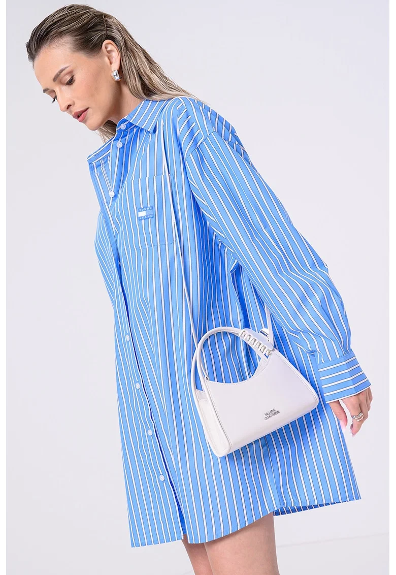 Rochie-camasa din amestec de bumbac organic, Alb/Negru/Albastru lavanda