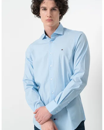 Camasa slim fit din amestec de bumbac, Albastru glaciar