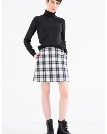 Pulover din bumbac organic cu guler inalt si model uni, Negru