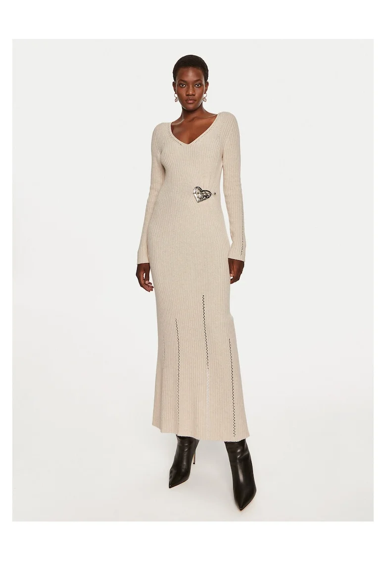 Rochie tricotata de Dama,  bej, 35% poliamida, 30% lana, 22% viscoza, 8% poliester, 5% casmir,