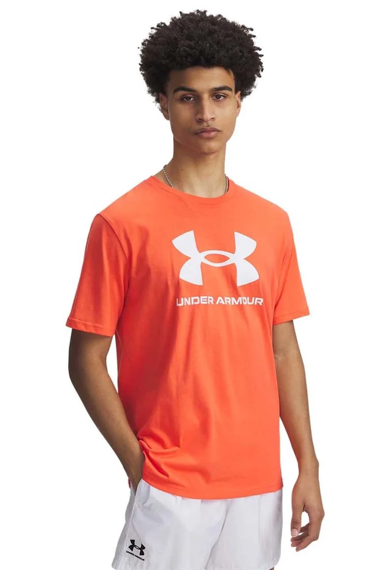 Tricou lejer cu imprimeu logo, Alb/Portocaliu mandarina