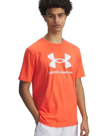 Tricou lejer cu imprimeu logo, Alb/Portocaliu mandarina