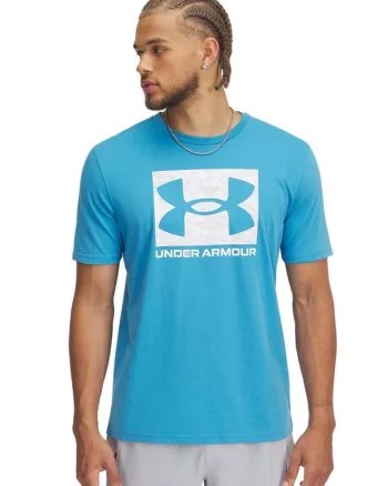 Tricou cu decolteu rotund si logo ABC Camo, Alb/Albastru glaciar
