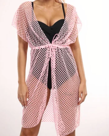 Rochie pareo de plaja, aspect plasa, roz