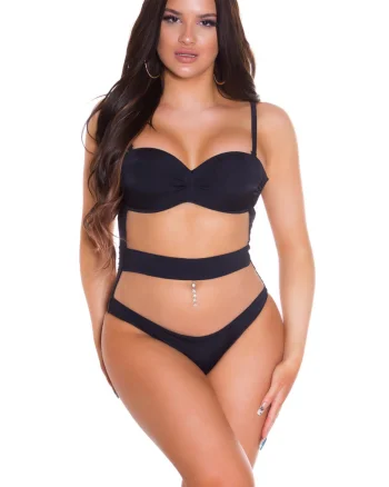 Costum de baie modelator, negru, cu push-up si aspect plasa in fata, Embody Vogue