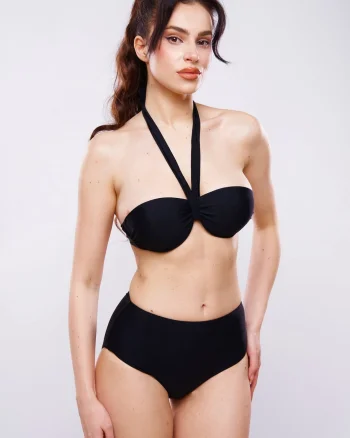 Costum de baie cu talie inalta, negru, snur reglabil, Sunny