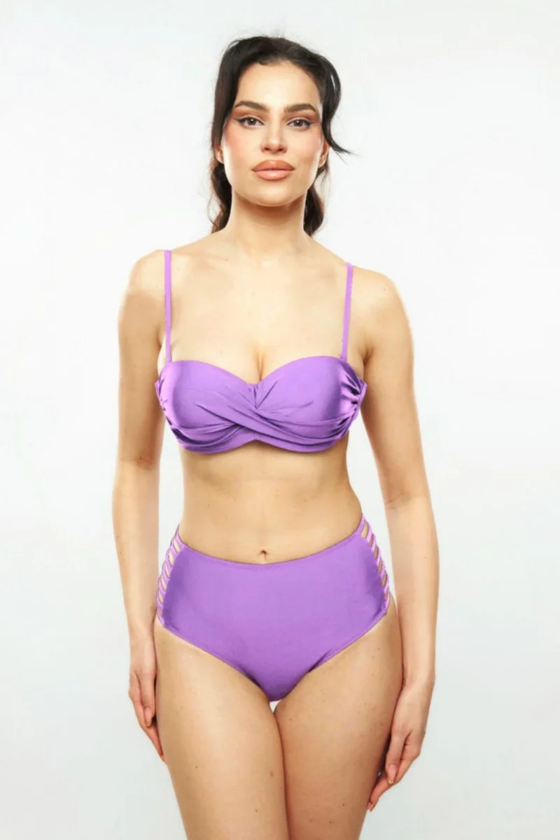 Costum de baie push-up, mov, cu slip talie inalta, Marbella Embody
