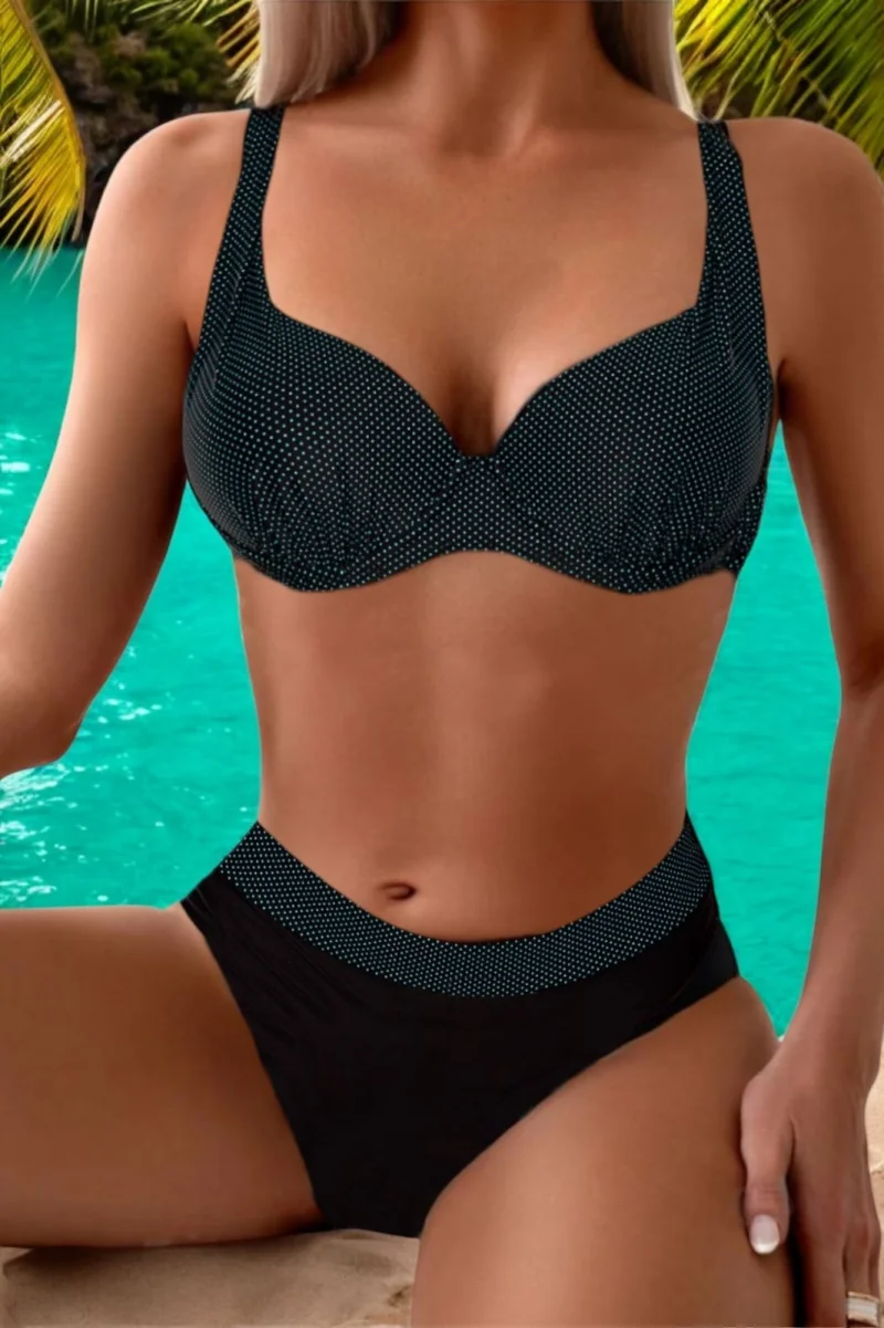 Costume de baie 2 piese, slip clasic, marime mare, negru albastru dots lm0037